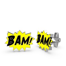 Bam Kol Düğmesi - 8 ayar beyaz altın kol düğmesi (Siyah mineli) #1e5jgz9