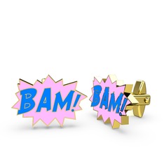 925 ayar altın kaplama gümüş kol düğmesi (Mavi mineli)