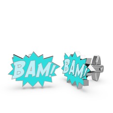 18 ayar beyaz altın kol düğmesi (Pastel mavi mineli)