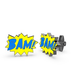 Bam Kol Düğmesi - 925 ayar siyah rodyum kaplama gümüş kol düğmesi (Mavi mineli) #1fhi6d6