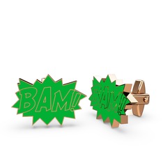 18 ayar rose altın kol düğmesi (Yeşil mineli)