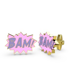 Bam Kol Düğmesi - 925 ayar altın kaplama gümüş kol düğmesi (Menekşe mineli) #1iomeop