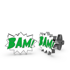 Bam Kol Düğmesi - 925 ayar siyah rodyum kaplama gümüş kol düğmesi (Yeşil mineli) #1ln4hpt