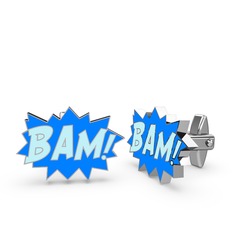 14 ayar beyaz altın kol düğmesi (Pastel mavi mineli)