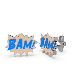 Bam Kol Düğmesi - 14 ayar beyaz altın kol düğmesi (Mavi mineli) #1niveas