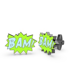 925 ayar siyah rodyum kaplama gümüş kol düğmesi (Pastel mavi mineli)