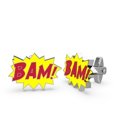 14 ayar beyaz altın kol düğmesi (Kırmızı mineli)