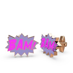 Bam Kol Düğmesi - 8 ayar rose altın kol düğmesi (Neon pembe mineli) #1opqsyl