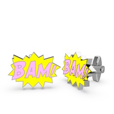 14 ayar beyaz altın kol düğmesi (Açık pembe mineli)