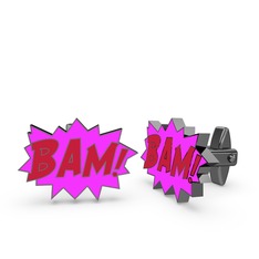 925 ayar siyah rodyum kaplama gümüş kol düğmesi (Kırmızı mineli)