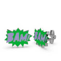 Bam Kol Düğmesi - 8 ayar beyaz altın kol düğmesi (Menekşe mineli) #1u75p94