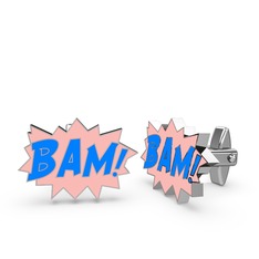 18 ayar beyaz altın kol düğmesi (Mavi mineli)