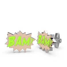 Bam Kol Düğmesi - 14 ayar beyaz altın kol düğmesi (Neon yeşil mineli) #1uwamd2