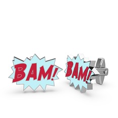 18 ayar beyaz altın kol düğmesi (Kırmızı mineli)