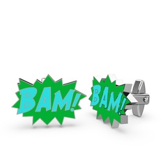 14 ayar beyaz altın kol düğmesi (Turkuaz mineli)