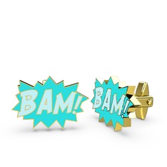 Bam Kol Düğmesi - 925 ayar altın kaplama gümüş kol düğmesi (Pastel mavi mineli) #1wmiqc0