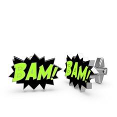 Bam Kol Düğmesi - 8 ayar beyaz altın kol düğmesi (Neon yeşil mineli) #1xlxnxc