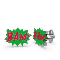 Bam Kol Düğmesi - 14 ayar beyaz altın kol düğmesi (Kırmızı mineli) #1xp0o93
