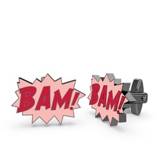 925 ayar siyah rodyum kaplama gümüş kol düğmesi (Kırmızı mineli)