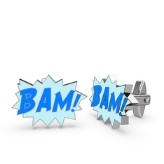 8 ayar beyaz altın kol düğmesi (Mavi mineli)