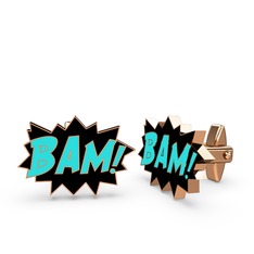 925 ayar rose altın kaplama gümüş kol düğmesi (Turkuaz mineli)