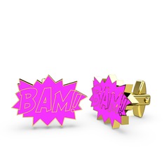 925 ayar altın kaplama gümüş kol düğmesi (Neon pembe mineli)