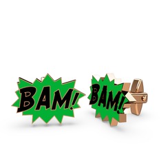 Bam Kol Düğmesi - 925 ayar rose altın kaplama gümüş kol düğmesi (Siyah mineli) #43kh38