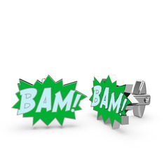 8 ayar beyaz altın kol düğmesi (Pastel mavi mineli)