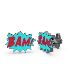 Bam Kol Düğmesi - 925 ayar siyah rodyum kaplama gümüş kol düğmesi (Kırmızı mineli) #98iak9