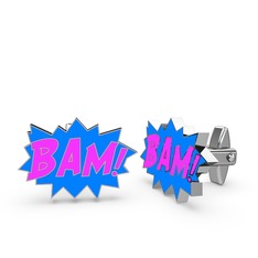 Bam Kol Düğmesi - 14 ayar beyaz altın kol düğmesi (Neon pembe mineli) #9mtiy9