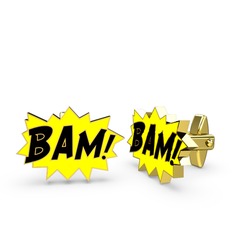 Bam Kol Düğmesi - 18 ayar altın kol düğmesi (Siyah mineli) #9q9em5