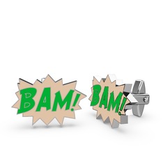 18 ayar beyaz altın kol düğmesi (Yeşil mineli)