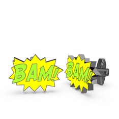 Bam Kol Düğmesi - 925 ayar siyah rodyum kaplama gümüş kol düğmesi (Neon yeşil mineli) #ac4xcb