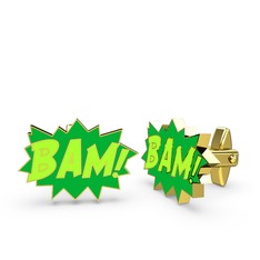 Bam Kol Düğmesi - 14 ayar altın kol düğmesi (Neon yeşil mineli) #bb9eh