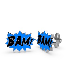 Bam Kol Düğmesi - 8 ayar beyaz altın kol düğmesi (Siyah mineli) #ctj4ye