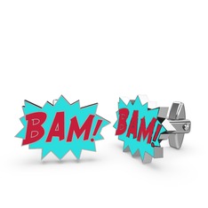 Bam Kol Düğmesi - 18 ayar beyaz altın kol düğmesi (Kırmızı mineli) #d76hmz