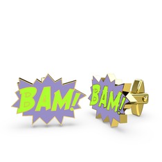 8 ayar altın kol düğmesi (Neon yeşil mineli)