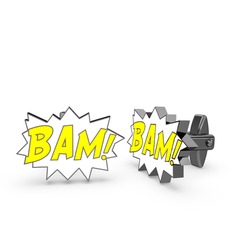 Bam Kol Düğmesi - 925 ayar siyah rodyum kaplama gümüş kol düğmesi (Sarı mineli) #e20ssj