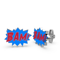 8 ayar beyaz altın kol düğmesi (Kırmızı mineli)