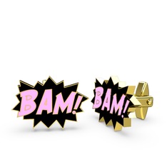 Bam Kol Düğmesi - 925 ayar altın kaplama gümüş kol düğmesi (Açık pembe mineli) #ebx094