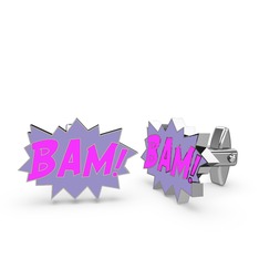 Bam Kol Düğmesi - 14 ayar beyaz altın kol düğmesi (Neon pembe mineli) #eo0fn5
