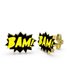 Bam Kol Düğmesi - 925 ayar altın kaplama gümüş kol düğmesi (Sarı mineli) #eqciw7