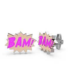 14 ayar beyaz altın kol düğmesi (Neon pembe mineli)