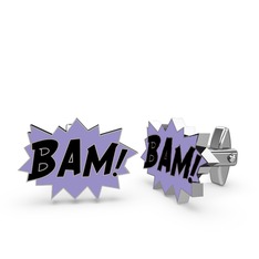 Bam Kol Düğmesi - 8 ayar beyaz altın kol düğmesi (Siyah mineli) #fmi21i