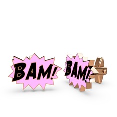 Bam Kol Düğmesi - 18 ayar rose altın kol düğmesi (Siyah mineli) #fseacv