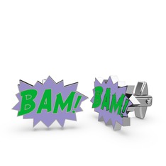 18 ayar beyaz altın kol düğmesi (Yeşil mineli)