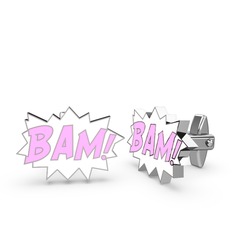 Bam Kol Düğmesi - 18 ayar beyaz altın kol düğmesi (Açık pembe mineli) #gbckim