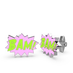 Bam Kol Düğmesi - 8 ayar beyaz altın kol düğmesi (Neon yeşil mineli) #h6nzrl