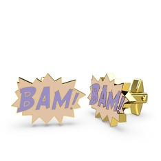 Bam Kol Düğmesi - 18 ayar altın kol düğmesi (Menekşe mineli) #i9dduo