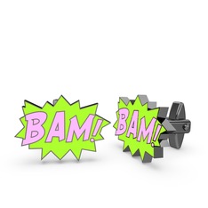 Bam Kol Düğmesi - 925 ayar siyah rodyum kaplama gümüş kol düğmesi (Açık pembe mineli) #ja3shm
